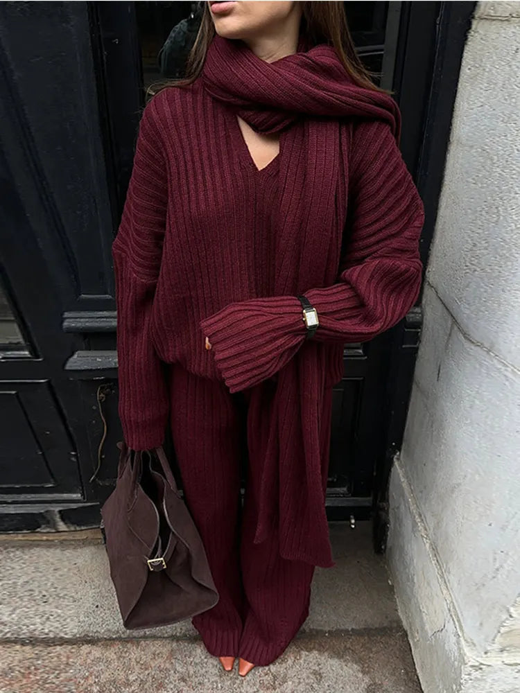 Chic Burgundy Pants & Sweater Set