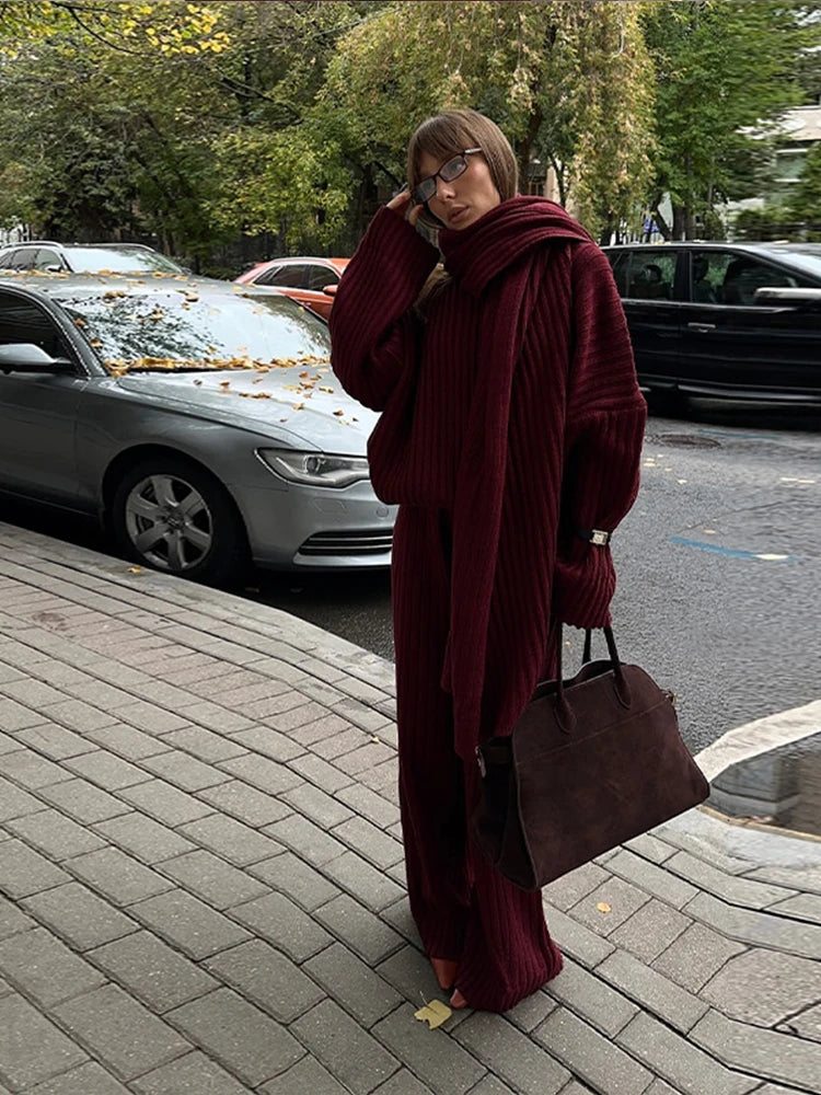 Chic Burgundy Pants & Sweater Set