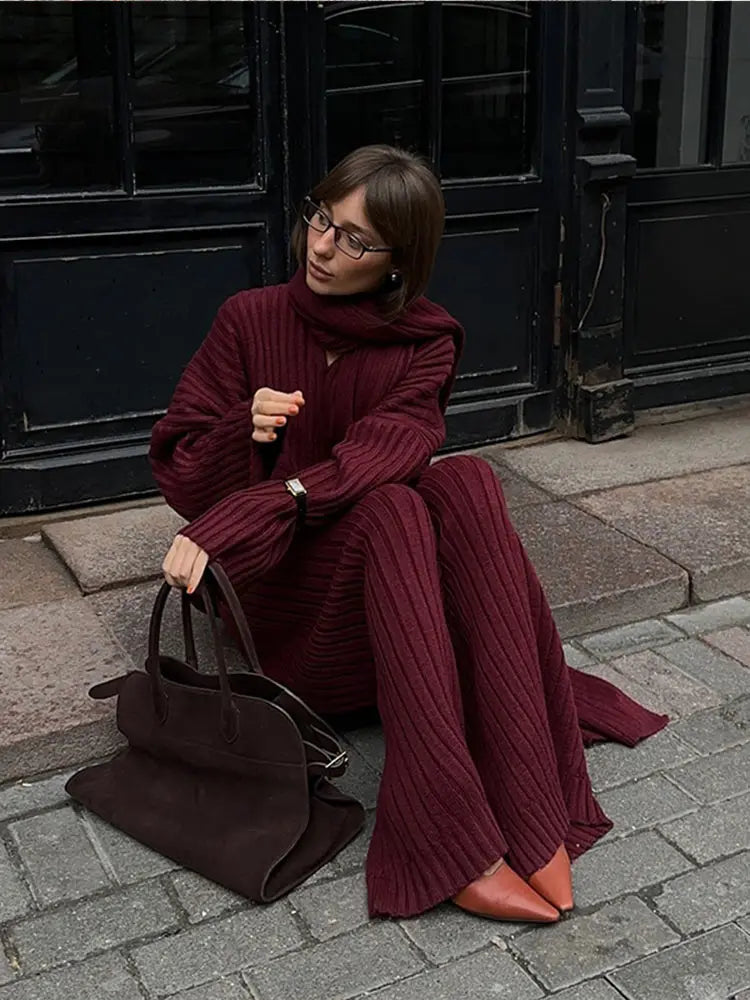 Chic Burgundy Pants & Sweater Set