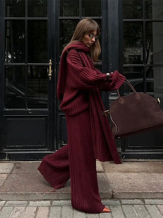 Chic Burgundy Pants & Sweater Set